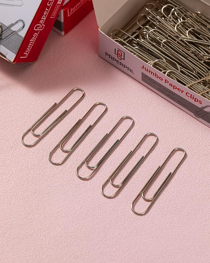 PAPERPAL Paperclips for Office School & Personal Use, Jumbo Smooth Paper Clip (2"), 1000 Large Paper Clips (10 Boxes of 100 Each), Silver | Value bulk pack of 1,000 large paper clips for offices, schools and businesses, packed in 10 boxes of 100 each.