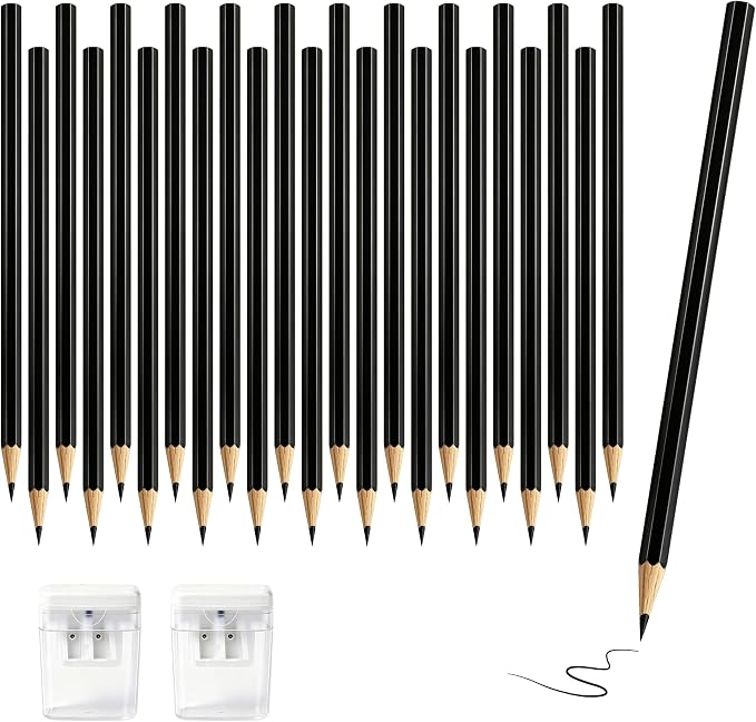 24Piece Black Colored Pencils Set with Sharpener, Pre-Sharpened Professional Wooden Art Pencils for Artists Drawing and Sketching, Premium Colored Tone Supplies Delivering Detailed Painting(Black)
