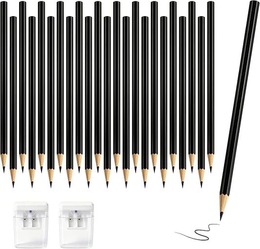 24Piece Black Colored Pencils Set with Sharpener, Pre-Sharpened Professional Wooden Art Pencils for Artists Drawing and Sketching, Premium Colored Tone Supplies Delivering Detailed Painting(Black)