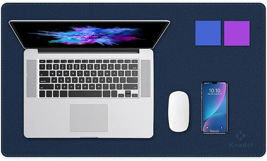 K KNODEL Small Sewing Leather Desk Mat, Desk Pad (Dark Blue, 23.6" x 13.8") | Mouse and Keyboard Pad, PVC Computer and Laptop Mat, Desktop Protector and Cover, Writing Pad and Blotter for Home Office