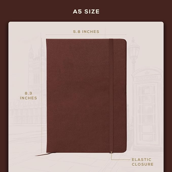 Beechmore Books 300 GSM Heavyweight Mixed Media Sketchbook A5 5.8"x8.3" - 96 Pages, Vegan Leather Hardcover Professional Art Journal for Paintings, Gouache and Ink