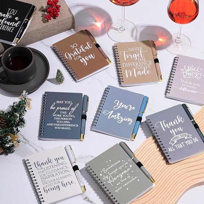 Tellingyou 20 Pcs/10 Set Team Appreciation Gifts for Employees Coworker A6 Notebook with Ballpoint Pens Thank You to Do List Notepad for Housekeeping Week Office Staff Teacher Back to School (Boho)