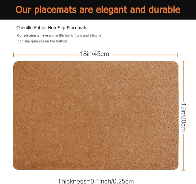 Brown Plastic Placemats Set of 8, Faux Leather Waterproof Table Mats | Brown Vinyl placemats,Wipeable and heat resistant table mats.Easy to clean,great for indoor and outdoor