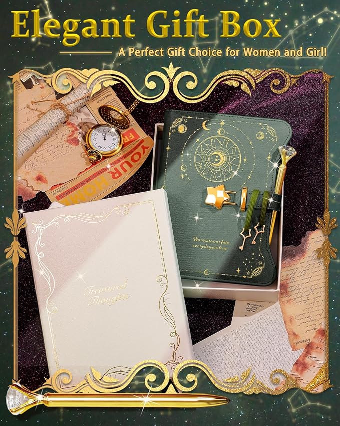 Hoci Poci Diary with Lock and Keys for Girls Gift Ideas, 360 Pages Journal | Elegant Gift Box for Teen Girls, B6 Kraft Pages Refillable Notebook with Pen and Bookmark for Writing, Astro Dark Green