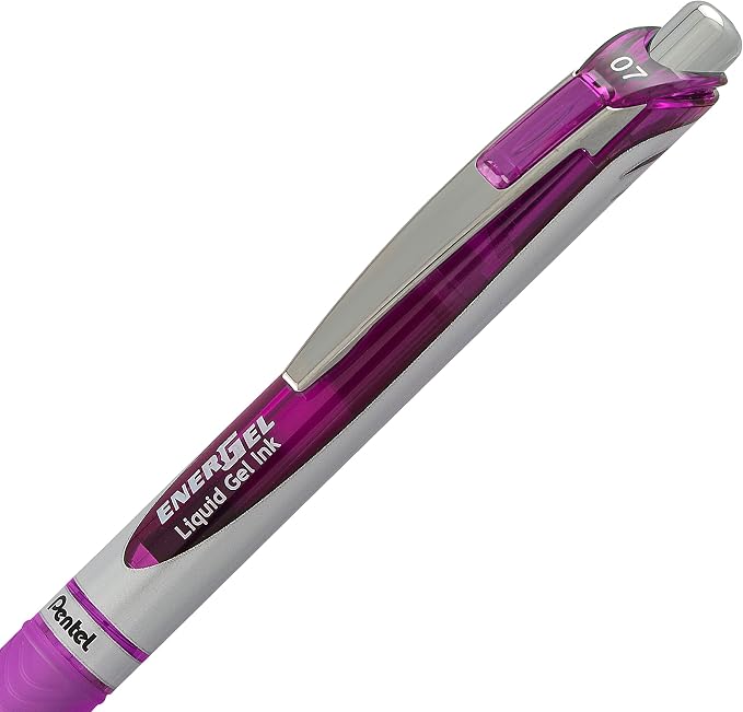 Pentel EnerGel RTX Retractable Liquid Gel Pen, Medium Line, Metal Tip, Pink/Violet Ink, 2-Pack (BL77BP2PV)