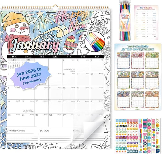 Ospelelf Wall Calendar 2026-2027 Monthly Large 22'' x 17'' Spiral Coloring Calendars,18 Month Family Office Calendar, Use Jan 2026 - June 2027, Season
