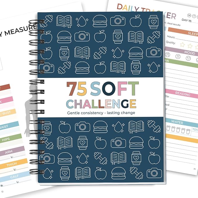 HAMIEW 75 Soft Challenge Journal - A5 Spiral 75-Day Habit Tracker Planner, 108-Page Full-Color Daily Logs, Weekly Reviews, Meal Water Workout Reading Tracker
