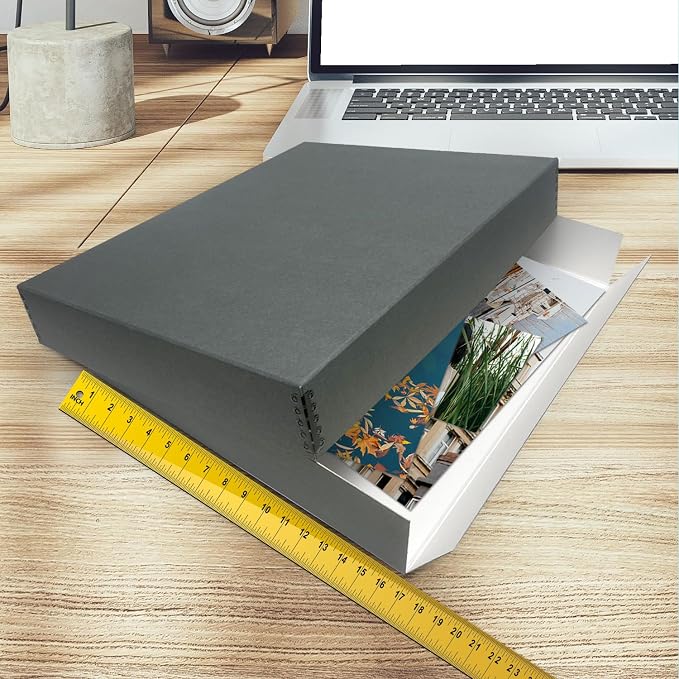 Golden State Art, Drop Front Archival Storage Box, Gray, 16.75x20.75x3 Inch | Acid-Free Museum Box with Metal Edge Corner, for Storing Artwork Photos Documents Prints Arts And Crafts