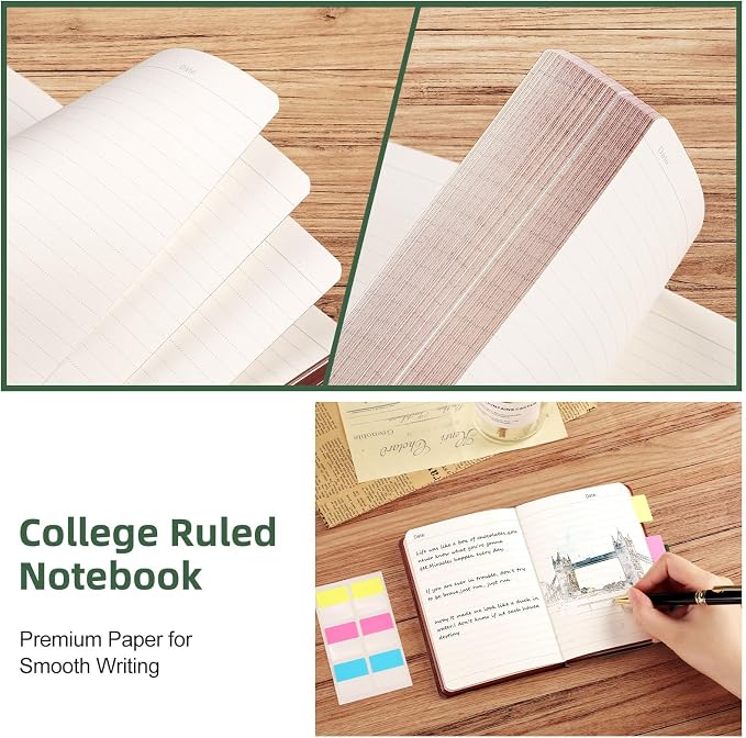 AHGXG Small Lined Pocket Notebook, 256 Numbered Pages, B6 (4.1'' X 5.7'') | College Ruled Mini Journal, Vintage Leather Softcover, 80gsm Paper, for Men Women Work Office School (Dark green)