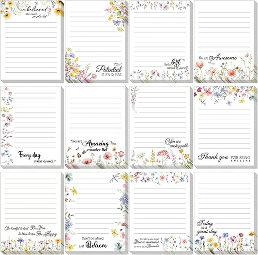Chiisong 12 Pads Wildflower Sticky Notes Gift 3 x 4 Inches Motivational Adhesive Memo Reminder Inspirational Memo Notepads Employee Appreciation Gift Bulk for Teacher Nurse Mom