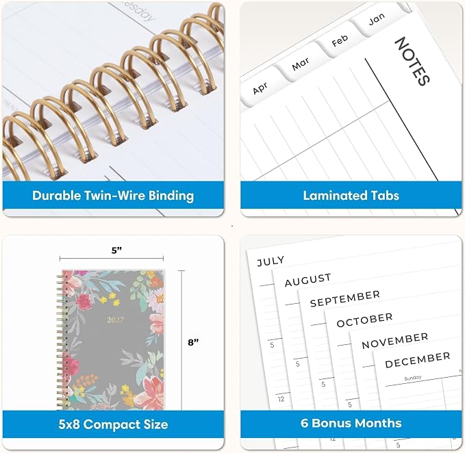 Blue Sky 2027 Weekly & Monthly Planner Calendar, 5"x8", Sophie | January 2027 - December 2027, Flexible Frosted Cover, Durable Twin Wire Binding, Laminated Tabs