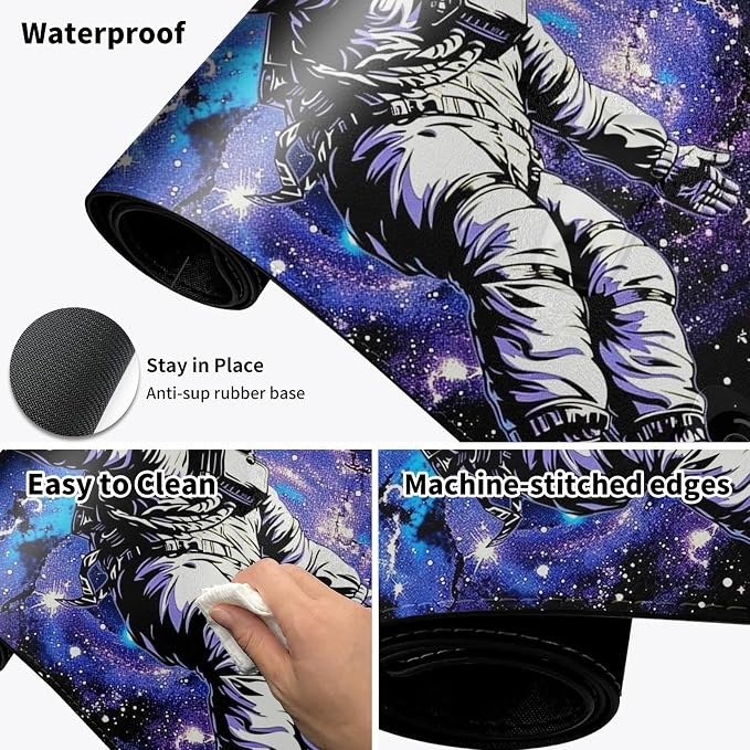 Heated Desk Pad Mouse Pad,Heated Desk Mat,with 3 Heating Levels & 3 Hours Auto Shut-Off,Leather 23.6"*14.2" Gaming Mouse Laptop Mat,Foot Warmer,Astronauts Space Purple