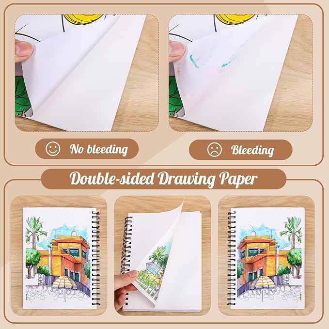 3 Pack Marker Paper Pad, 5×7in Double Sided Bleedproof Sketch Pad, 135lb/200gsm Art Spiral Sketchbook, Smooth Painting Coloring Alcohol Marker Paper for DIY, Ideal Gifts