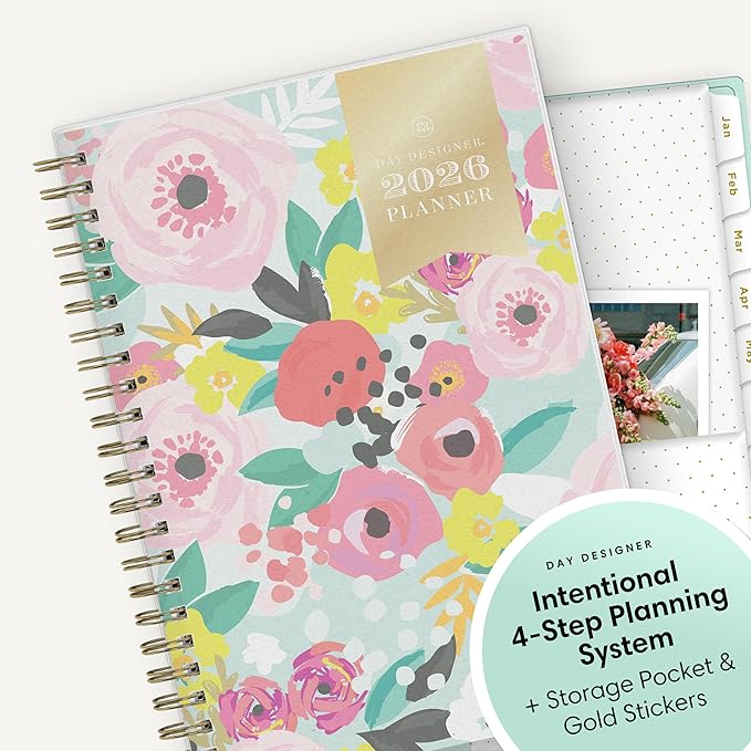 Blue Sky 2026 Weekly & Monthly Planner Calendar, 5"x8", Secret Garden Mint | January 2026 - December 2026, Flexible Cover, Durable Twin Wire Binding, Storage Pocket, Stickers