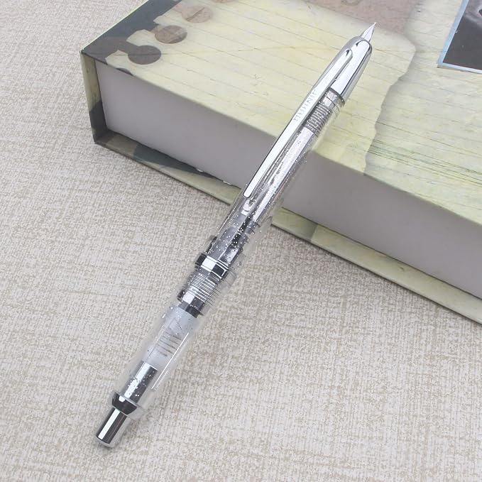 JINHAO 20 transparent Press Fountain Pen Retractable EF F Nib Transparent Black Writing Ink Pen with Converter School Office Supplies