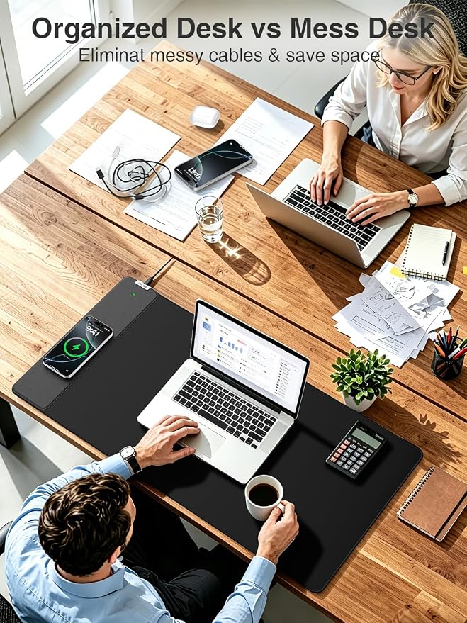 Wireless Charging Mouse Pad, 31.5"x15.8" Large Desk Mat, Smooth Glide | Waterproof Mousepad, Stitched Edge, Non-Slip Rubber Base, Desk Pad Computer Keyboard Mat, No Adapter