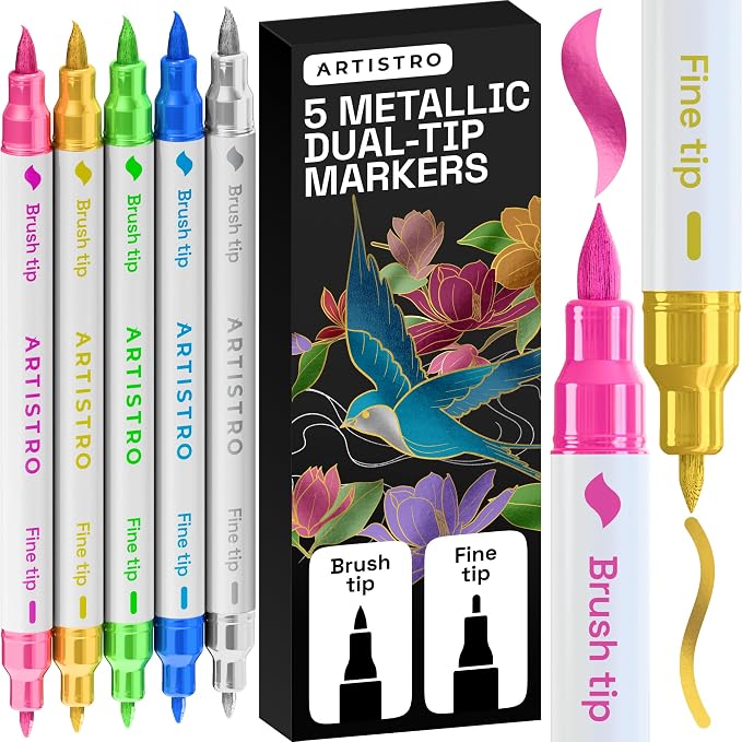 ARTISTRO 5 Metallic Acrylic Paint Markers - Paint Pens for Drawing - For Fabric, Rock, Glass, Wood, Molds - Arts & Crafts Gift for Adults, Teens, Kids, Classroom Must Haves & School Supplies