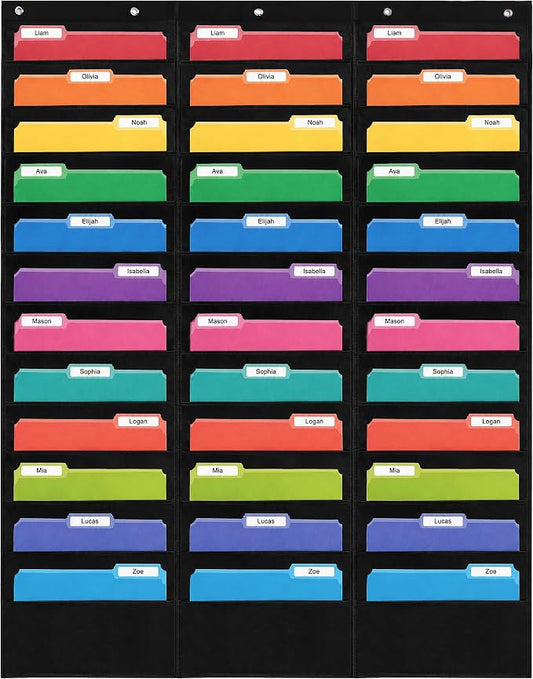 Essex Wares - 36 Pocket File Pocket Chart, Black, 42" Wide x 55" Tall | Versatile Wall Hanging File Folder Organizer for Classrooms, Offices, Home, and More - Wall Folder Organizer
