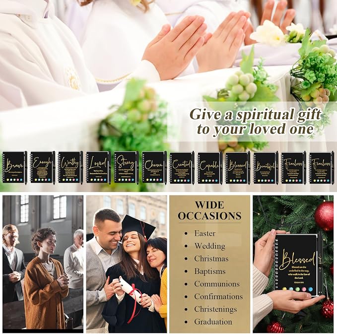 Kosiz 36 Sets/72 Pcs Christian Gifts Bulk Prayer Journal Scripture Notebook, Bible Pen (Light,Black Gold)