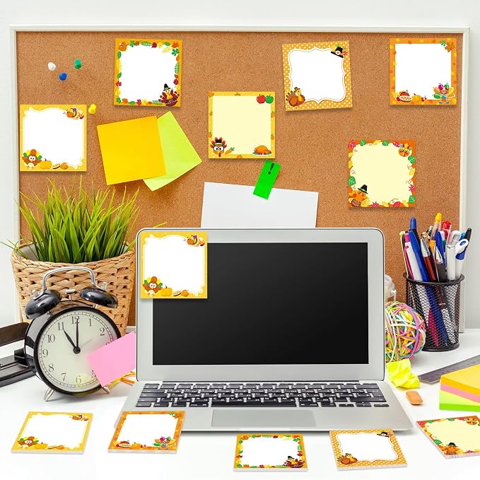 30 Pack Fall Turkey Sticky Notes for Kids - 600 Sheets Thanksgiving Notepads for Thank You Gifts, Party Favor, Notes, Message Reminder, School Supplies