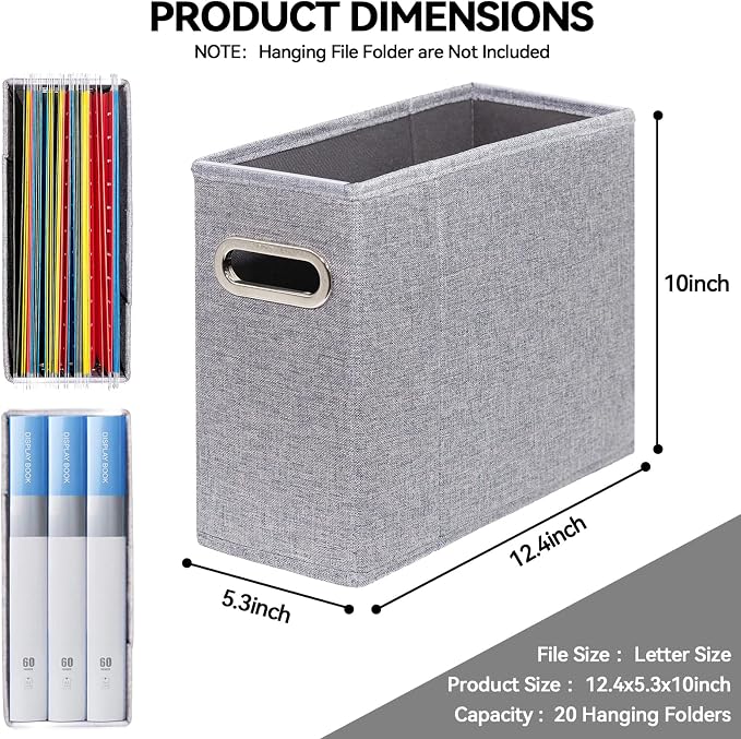 4 Packs Letter Size File Organizer, File Folders Organizer, Fabric Storage Box, Collapsible Paper Organizer with Metal Handle, Smooth PVC Rails, Only Box (Gray)