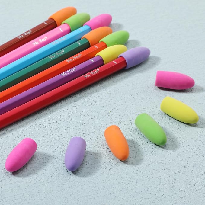 Mr. Pen- Pencil Top Erasers, 120 Pack, Vibrant Colors, Latex-Free | No-Smudge Cap Pencil Erasers for Precise Erasing, Kids, Teachers, Studying Supplies