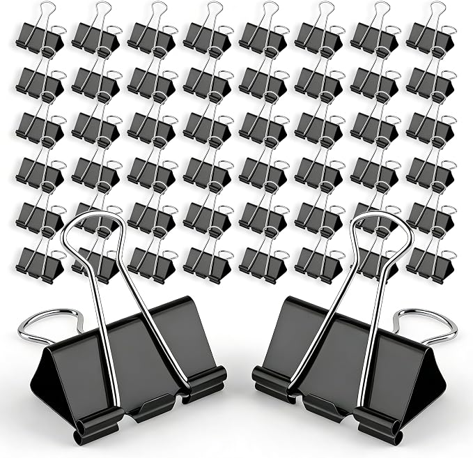 CableGeeker Binder Clips, 48 Pcs Medium Black Binder Clips, 1.25 Inch Office Clips with Container, Paper Clips for Office Supplies, Home, School, Cable Management, Strong Grip & Rust-Resistant