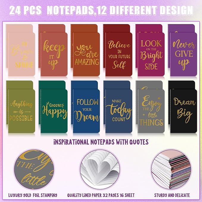48 Pcs Bulk Motivational Pens Inspirational Notepads Set, Small Pocket Motivational Quote Notebooks and Ballpoint Pens, Mini Journals Gift Set for Kids Students Teachers School Office Prizes Supplies