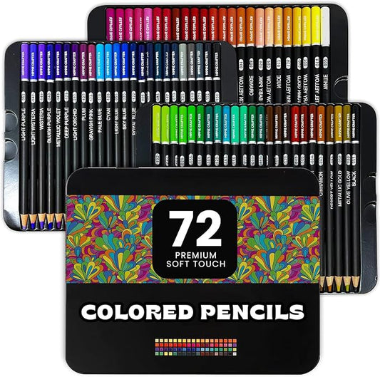 HIPPIE CRAFTER Color Pencils, 72 Colored Pencils for Adult Coloring Books, Professional Artist Set, Premium Soft Pencil Colors for Drawing, Sketching, and Art Supplies for Beginners