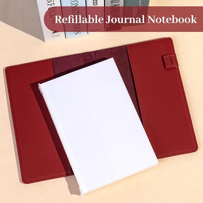 CAGIE Lined Journals for Writing, Two-Toned Hardcover Journal Notebook for Women, 256 Pages A5 Journal with 100GSM Thick Paper for Work Note Taking Diary, Refillable Design,8.6 x 5.7 Inch, Red | 256 Pages, 100gsm Thick Paper, Refillable, Two-Toned Hard...
