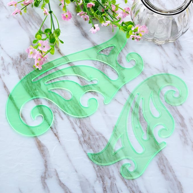 TecUnite 6 Pcs French Curve Ruler Set, Clear Green Plastic Curve Templates for Drawing, Drafting, Sewing Pattern Making, Fashion Design and Art Craft Projects