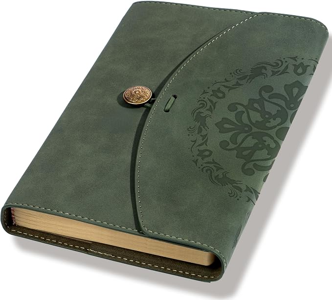 Vintage Leather Journal for Women Men, Junk Journal Notebook Soft Cover, Book of Shadows Journals for Travel Diary Scrapbook Sketchbook Journaling Writing, Green