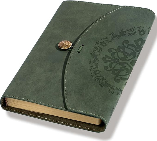 Vintage Leather Journal for Women Men, Junk Journal Notebook Soft Cover, Book of Shadows Journals for Travel Diary Scrapbook Sketchbook Journaling Writing, Green