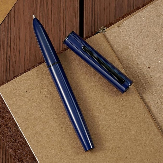 HONG DIAN C1 Fountain Pen Extra Fine Nib, Dark Blue & Classic Retro Design Metal Pen with Ink Converter