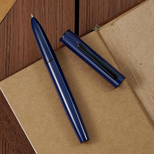 HONG DIAN C1 Fountain Pen Fine Nib, Dark Blue & Classic Retro Design Metal Pen with Ink Converter
