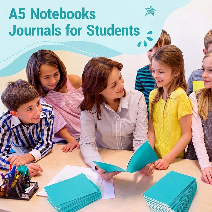 Mimorou 100 Pcs Journals Notebooks Bulk - Kraft Softcover A5 Small Notebooks 5.5 Inch x 8.3 Inch Notepads with 60 Page 30 Sheet for Writing Sketch Travel Office Supplies(Cyan,Lined)