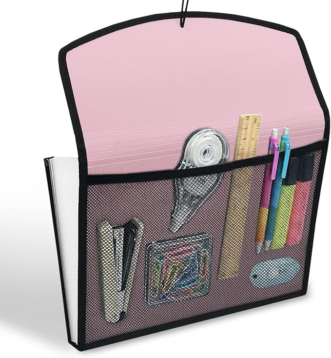 H4D 13-Pocket Accordion File Organizer, Expanding File Folder, Light Pink | Extra Back Mesh Pocket, Letter Size Paper, Pre-Printed and Customizable Labels, Expandable Document Organizer