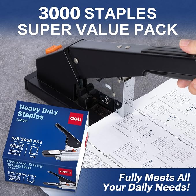 Deli Staples, Premium Heavy Duty Staples for Heavy Duty Staplers, 5/8'' Length, 20-120 Sheet Capacity, 100/Strip, 3000/Box