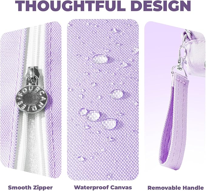 Four Candies Puple Pencil Case 3 Compartment Pouch, Large Pencil Case for School, Girls, Teen Boys, Women, Puple, Removable Handle & Zipper, Cute Pencil Bag for Office, College