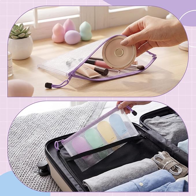 Zhehao 200 Pieces A6 Mesh Zipper Pouch Bulk Mesh Bags with Zipper Waterproof Small Pencil Pouches for Office Supplies Organization 9.4 x 4.5 Inches(Purple)