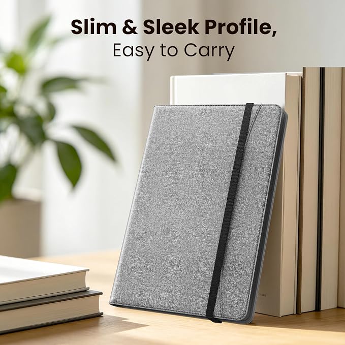 MoKo for Universal 11 inch Android Tablet Case with Pen Holder, Denim Gray | Fits All 9.6-11 inch Tablets, Slim 360 Degree Rotating Cover, Multi-Angle Stand, Front Pocket, No fit iPad/NO back opening