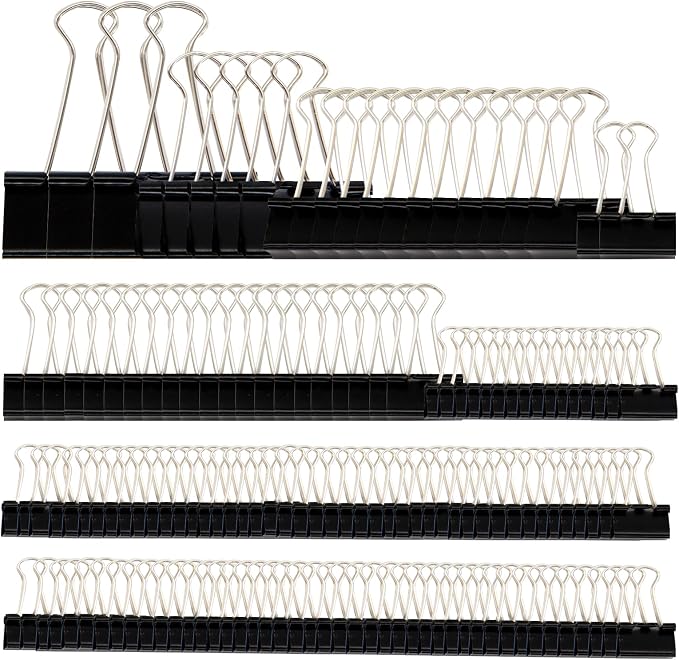 DSTELIN Binder Clips Paper Clamps Assorted Sizes 150 Count (Black), Large, Medium, Small, X Small and Micro, 5 Sizes in One Pack, Meet Your Different Using Needs.