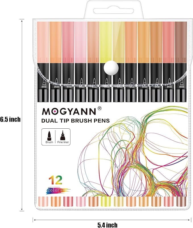Skin Tone Markers, 12 Pack Dual Brush Pens for Art Drawing Sketching