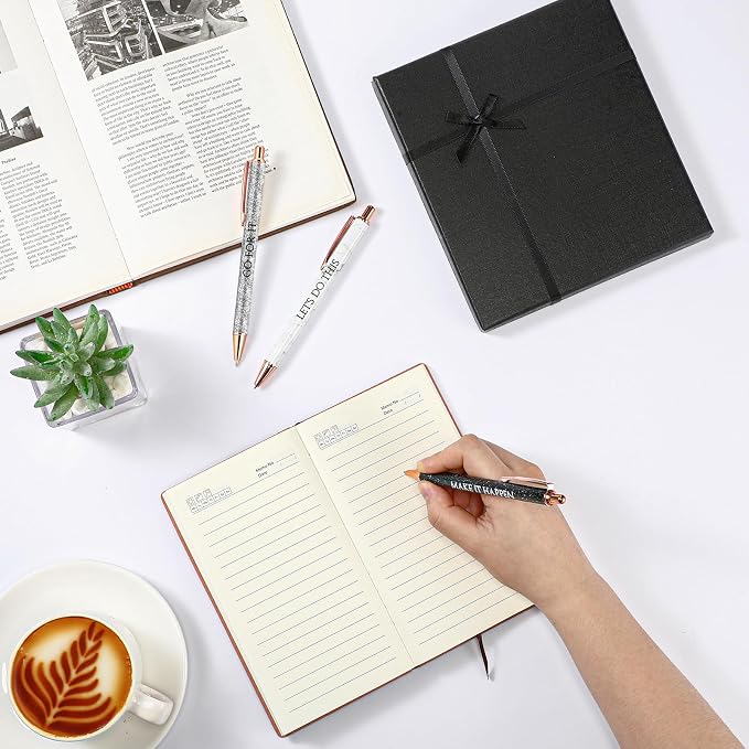 Thenshop 5 Pcs Difference Maker Gifts Journal with Pen Leather Notebook 3 Ballpoint Pens Box Thank You Gift for Nurse Boss Employee Coworker Teacher Volunteer Social Worker Assistant(Black)