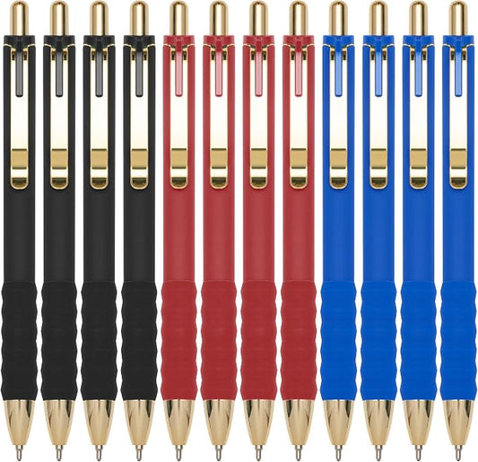 Linbsunne Ballpoint Pens Medium Point 1mm Pen with Super Soft Grip Ball Point Pen for Men Women Retractable Pens (Blue Ink+Black Ink+Red Ink)