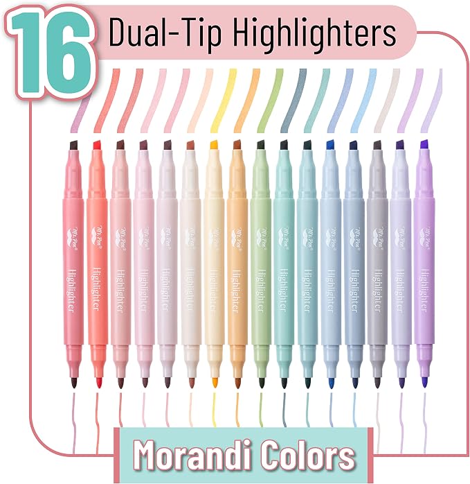 Mr. Pen- Dual Tip Highlighters, 16 Pack, Fine & Chisel | Cute Highlighters Assorted Colors, Dual Tip Markers