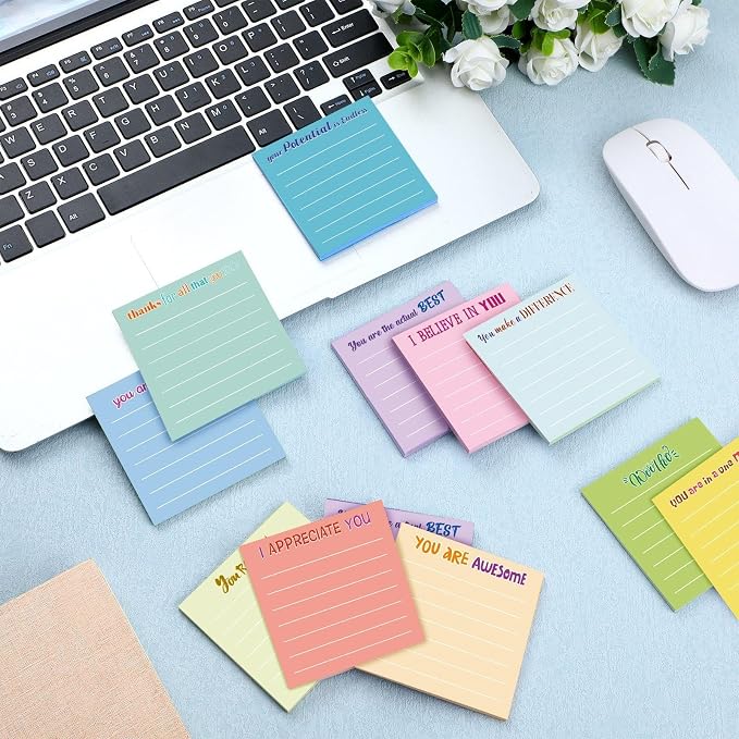 Yinder 12 Pcs Sticky Notes Gifts Bulk,Appreciation,Light Color