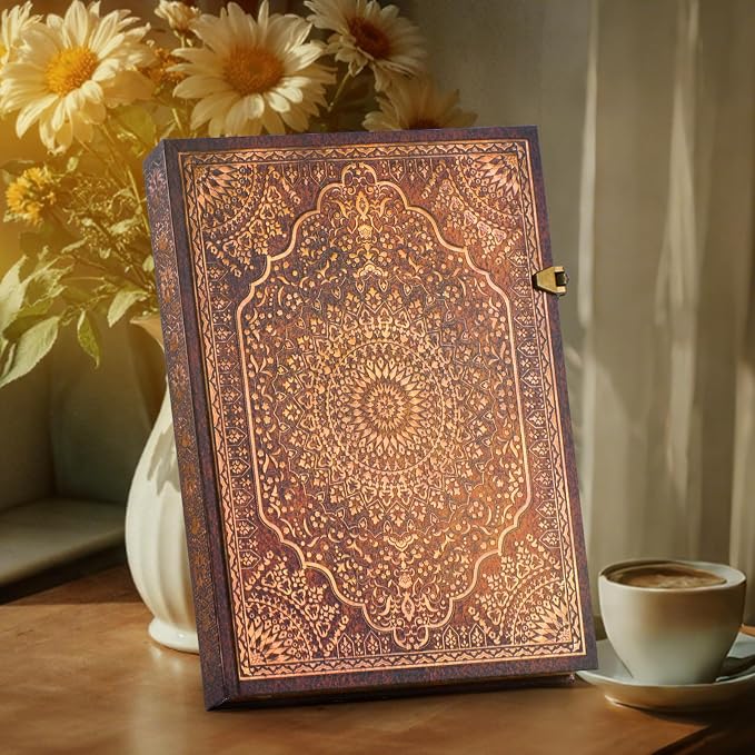 Retro 3D Red & Gold Foil Hardcover Journal - 192 Lined Pages, Inner Envelope Pocket - Writing Notebook & Travel Diary for Special Memories