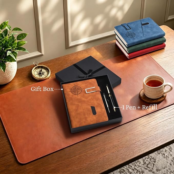 Lined Notebook Journal for Men Women, College Ruled Notebook, Hardcover Leather Journal with Pen & Gift Box, 256 Pages Thick Daily Diary, Professional Notebooks for Work, School, Business, Writing, A5