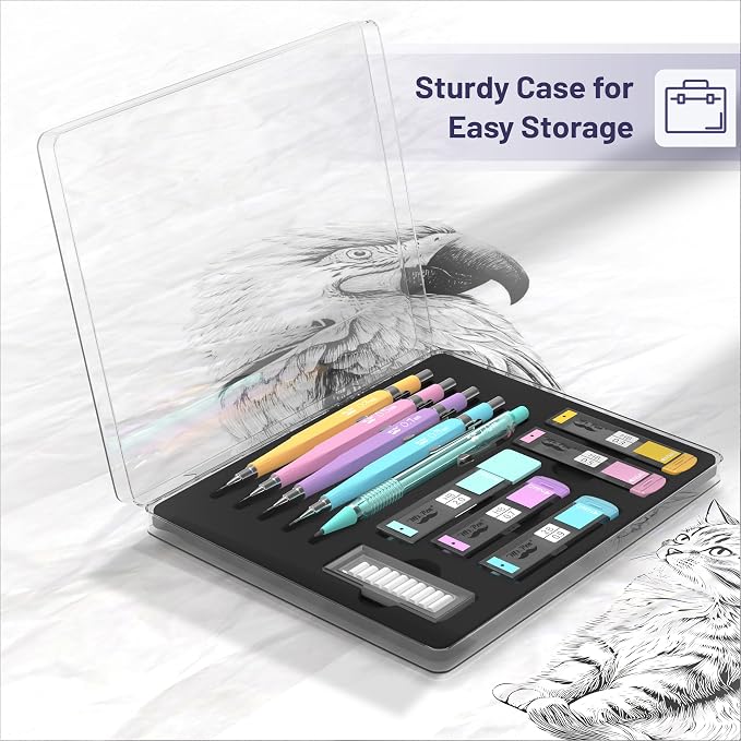 Mr. Pen- Pastel Mechanical Pencil Set, 5 Mechanical Pencils (0.3, 0.5, 0.7 | 0.9, 2.0mm), 5 HB Lead Refills & 10 Eraser Refills, Precision Drawing Pencils for Sketching, Writing & Artwork